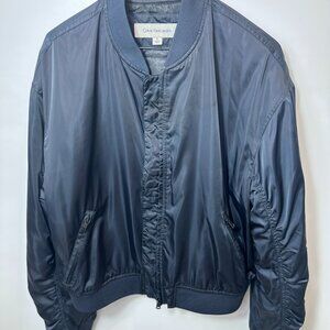 Calvin Klein Jeans Men’s Navy Blue Bomber Jacket Large Logo Lined Flight Coat